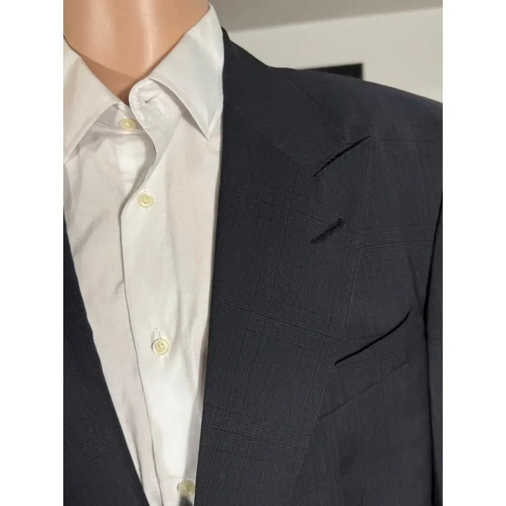 Tom Ford Navy Blue Prince of Wales Wool 2Pc Suit Windsor (56R IT) 44R Peak